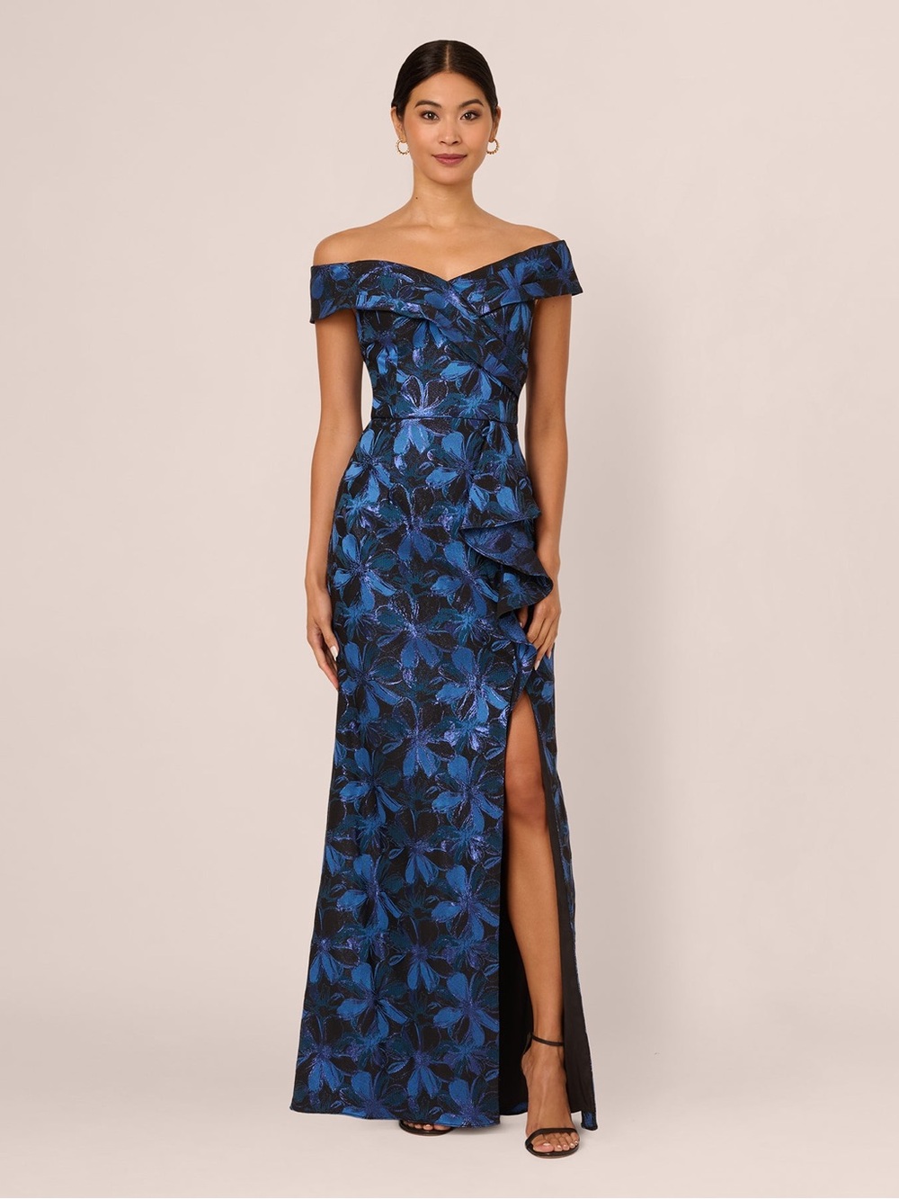 NWT Adrianna Papell Off the Shoulder Jacquard Gown